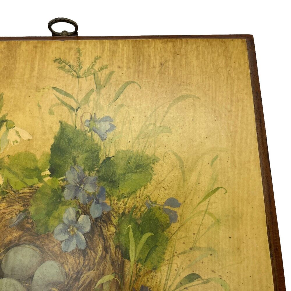 Wildflowers Robin's Nest Wall Art 70s Decoupage Wooden Wall Hanging Plaque Retro - Picture 4 of 11